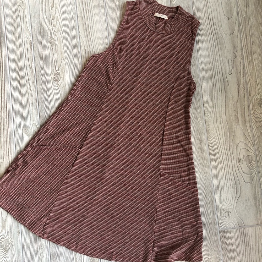Striped mock neck dress or tunic with pockets